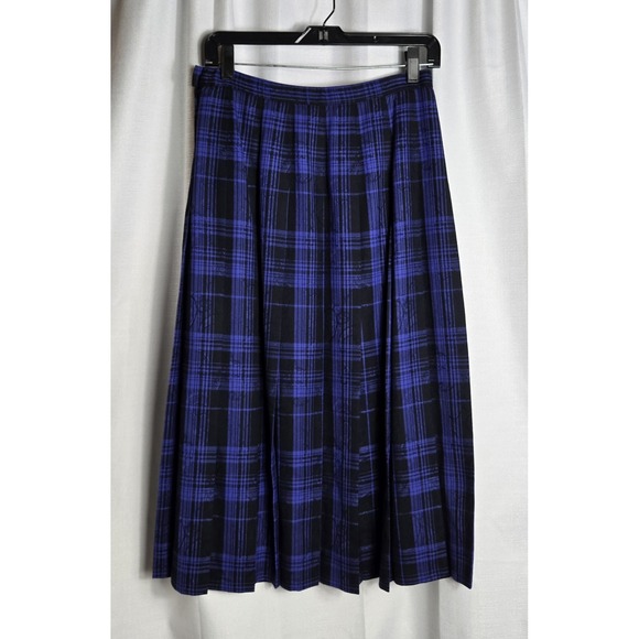 Vintage Pendleton Plaid Wool Purple Black Jacquard Pleated Midi Skirt USA - Picture 2 of 9